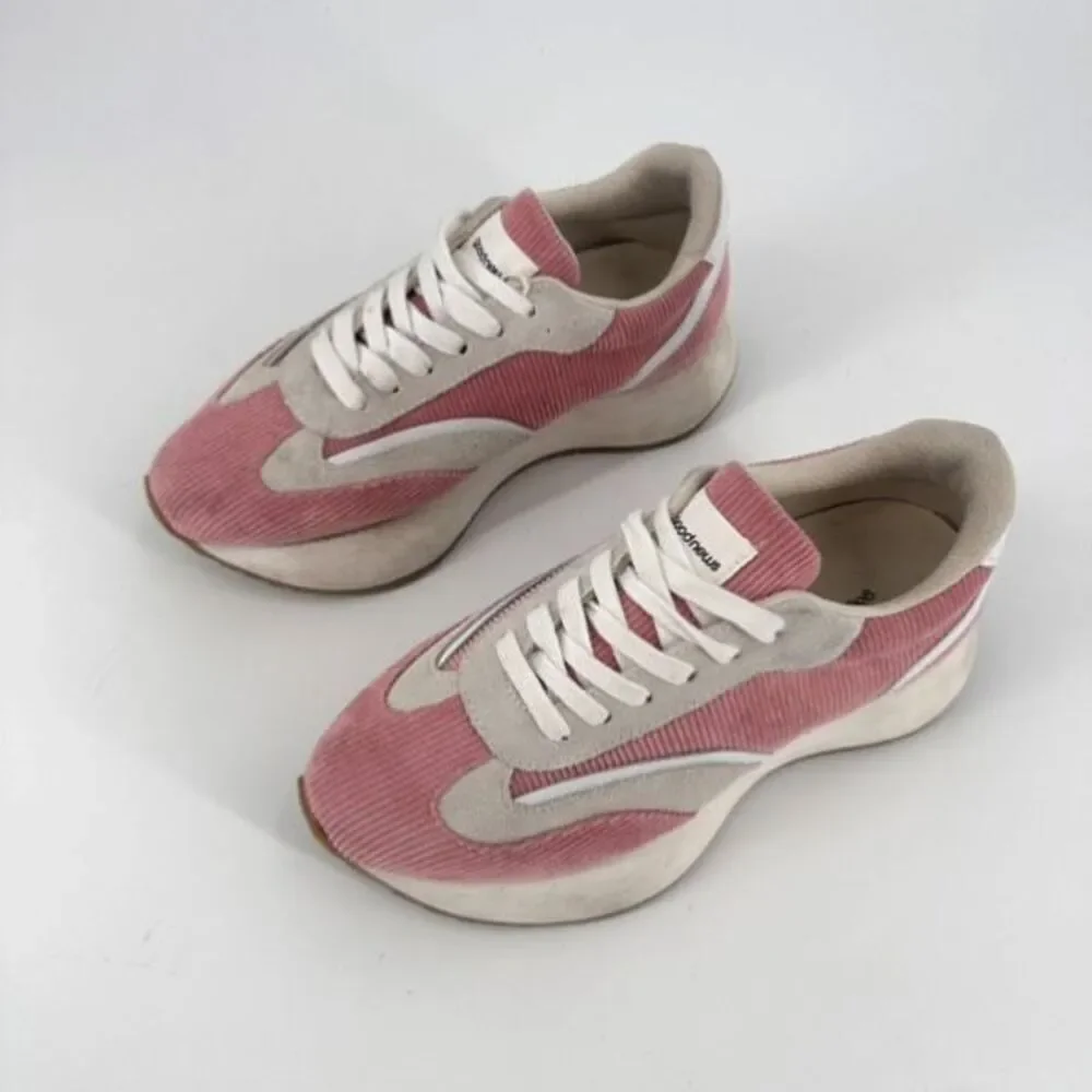 GOOD NEWS Kook suede-trimmed corduroy sneakers‎ Pink Size 39 US Size 9 Platform